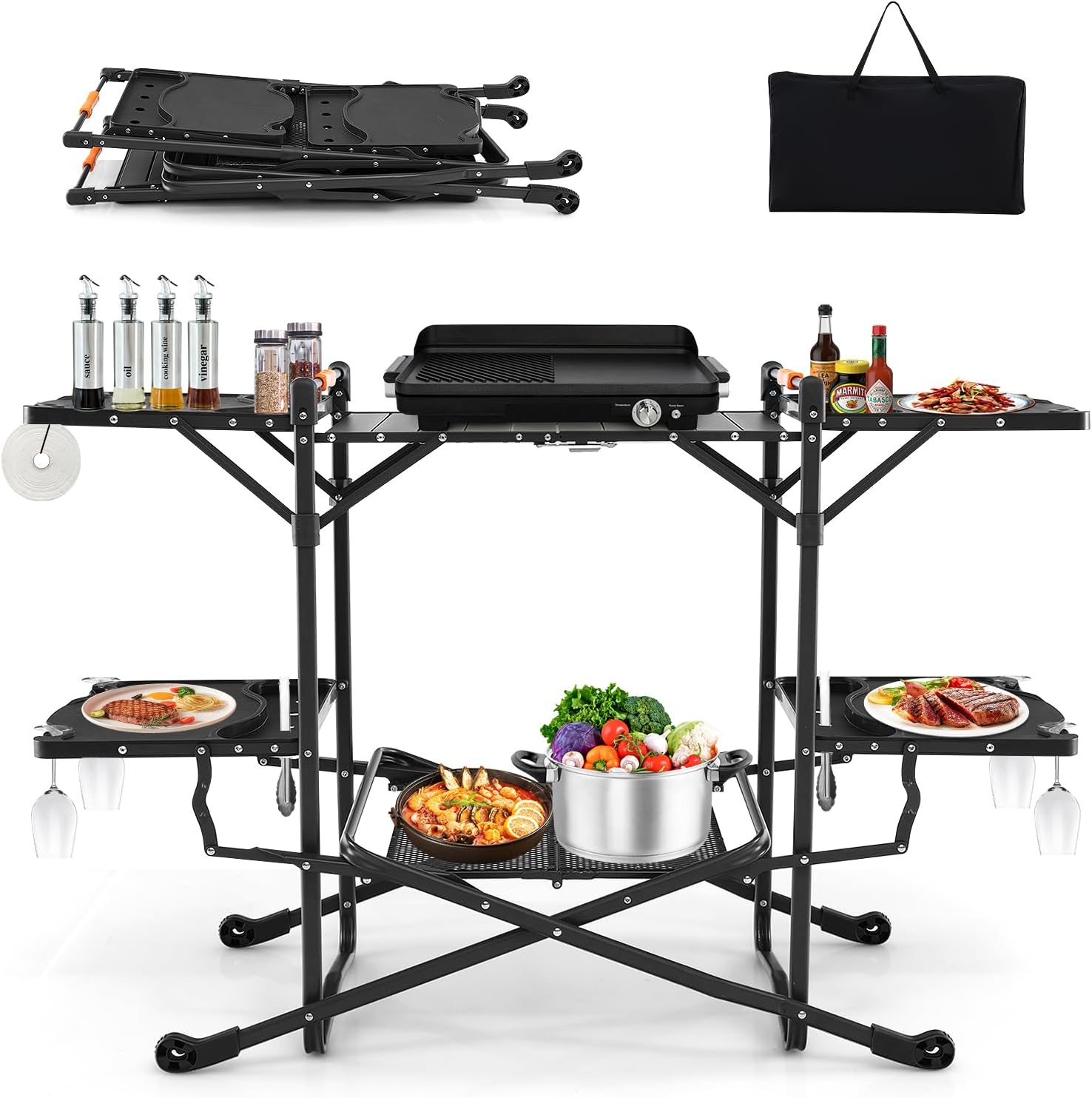 Camping Cooking Table With Storage - Mesa de Cocina Plegable Portátil para
