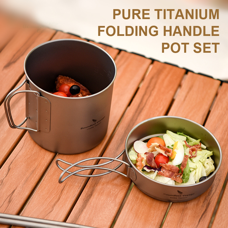 Camping Cooking Frying Pan - Juego de ollas con mango plegable