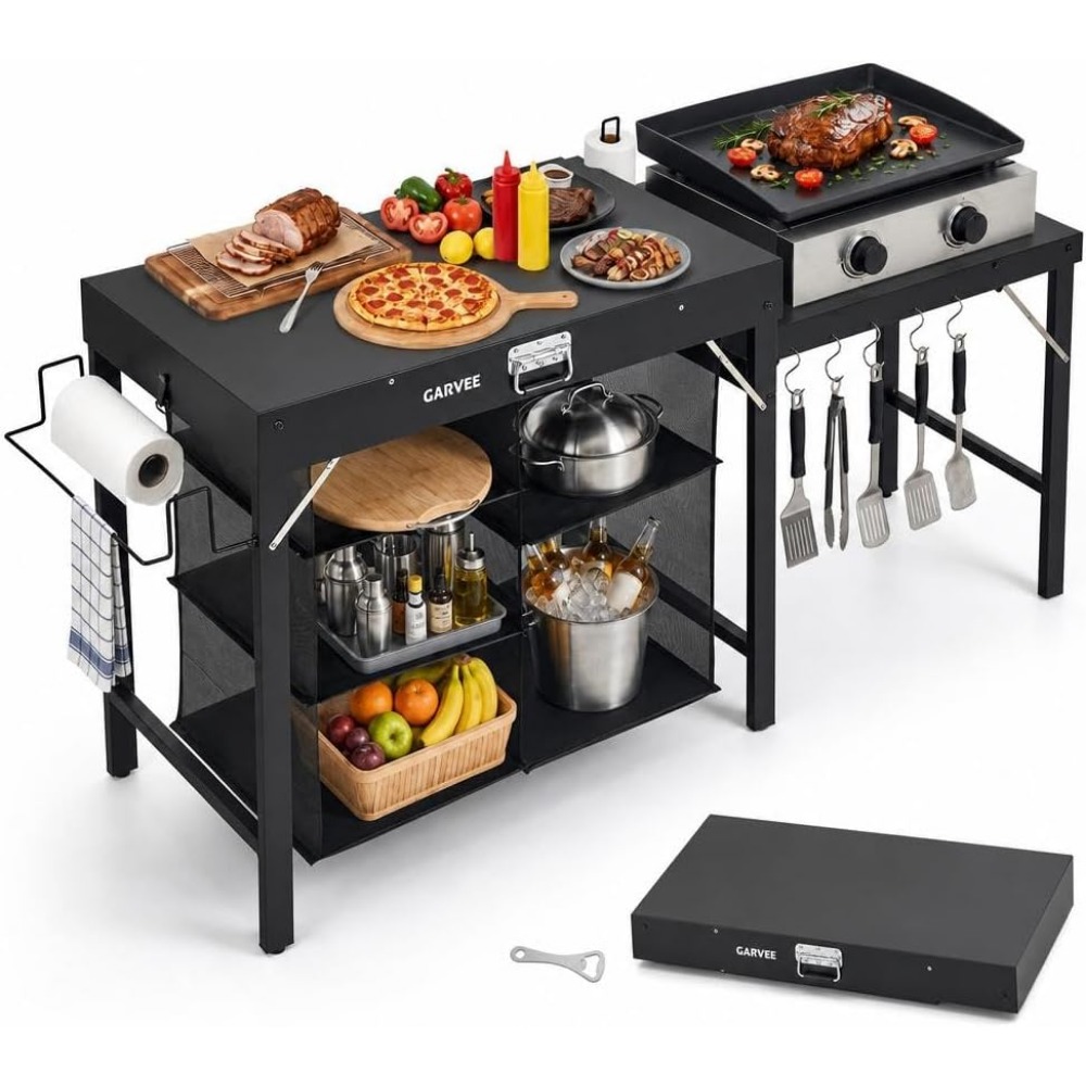 Camping Cooking Table With Storage - Mesa de Parrilla Metálica Plegable con