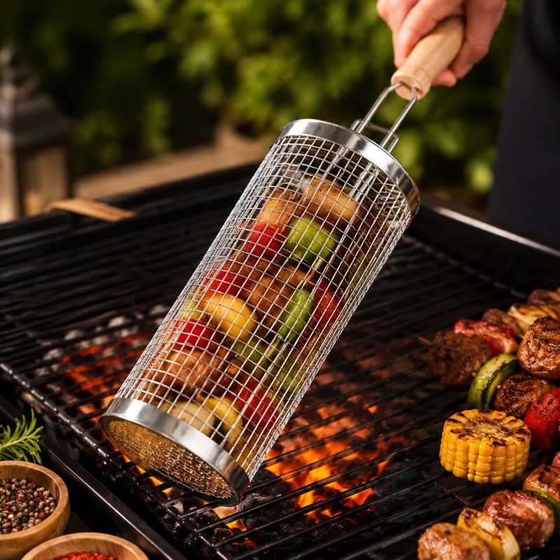 Camping Cooking Basket - Juego de Cestas Redondas para Asar