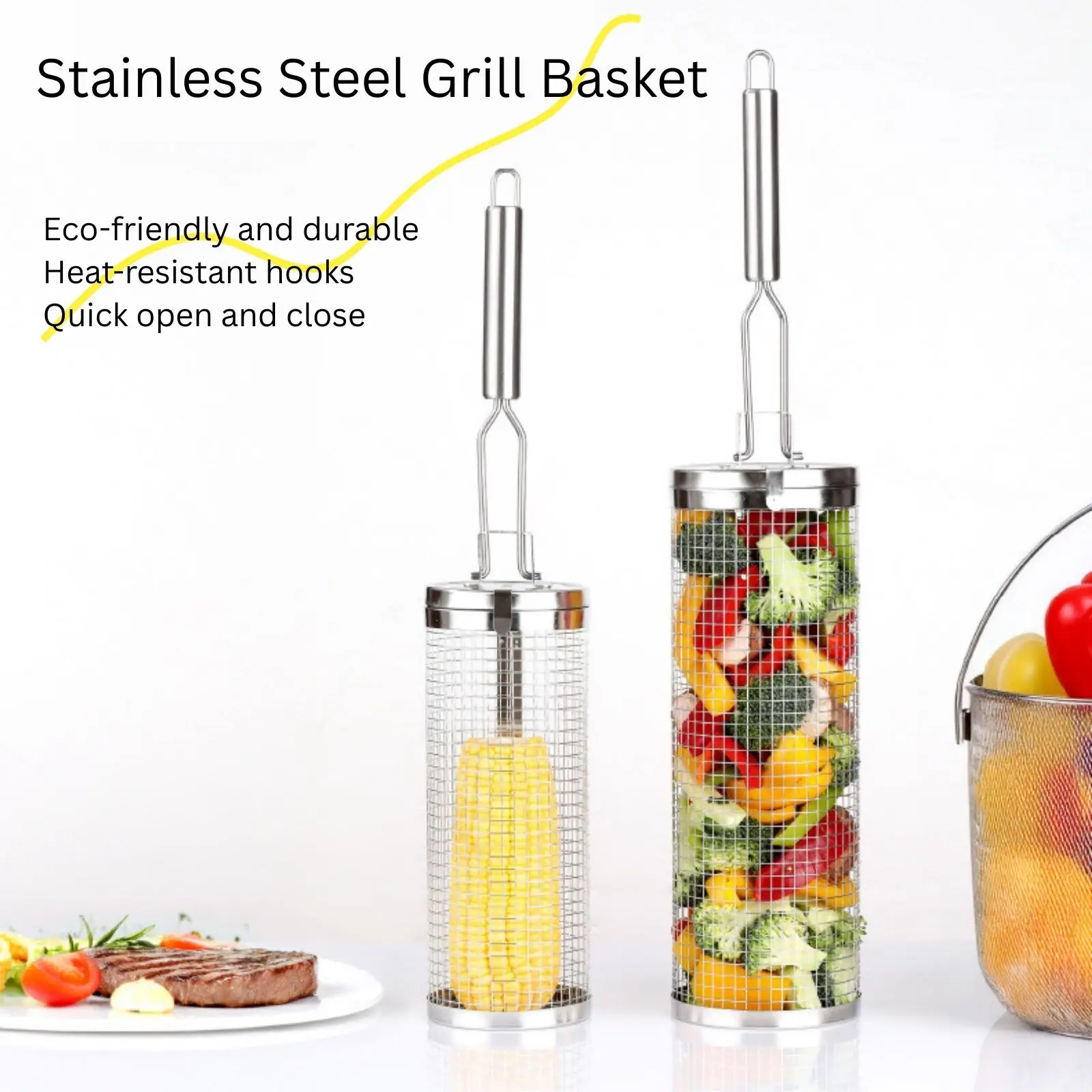 Camping Cooking Essentials - Cesta de asar rodante de acero