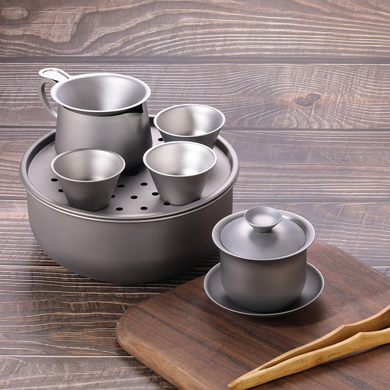 Camping Cooking Table With Storage - Juego de té de titanio puro,