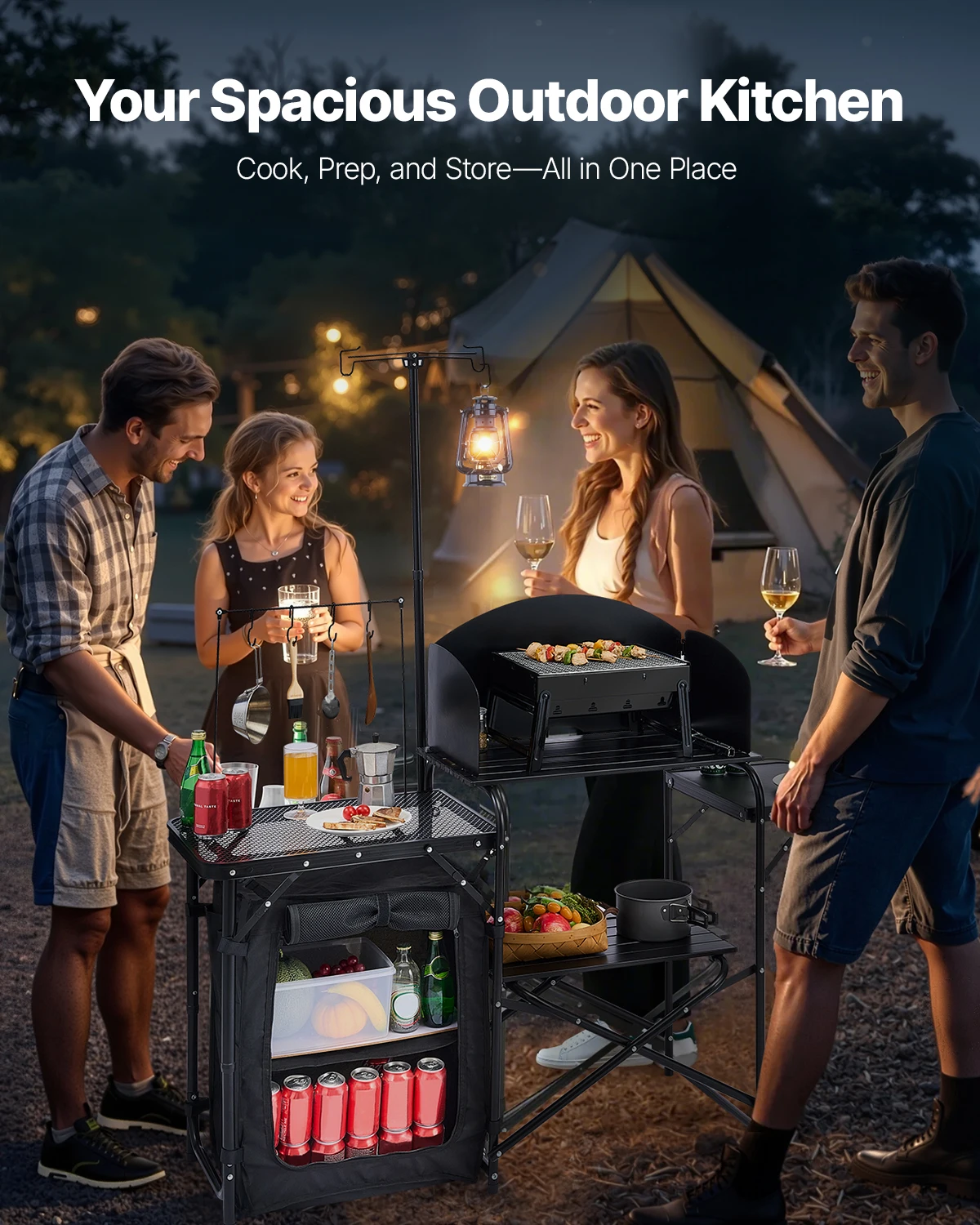 Mesa plegable para acampar, me - Camping Cooking Table With Storage reseña y precio