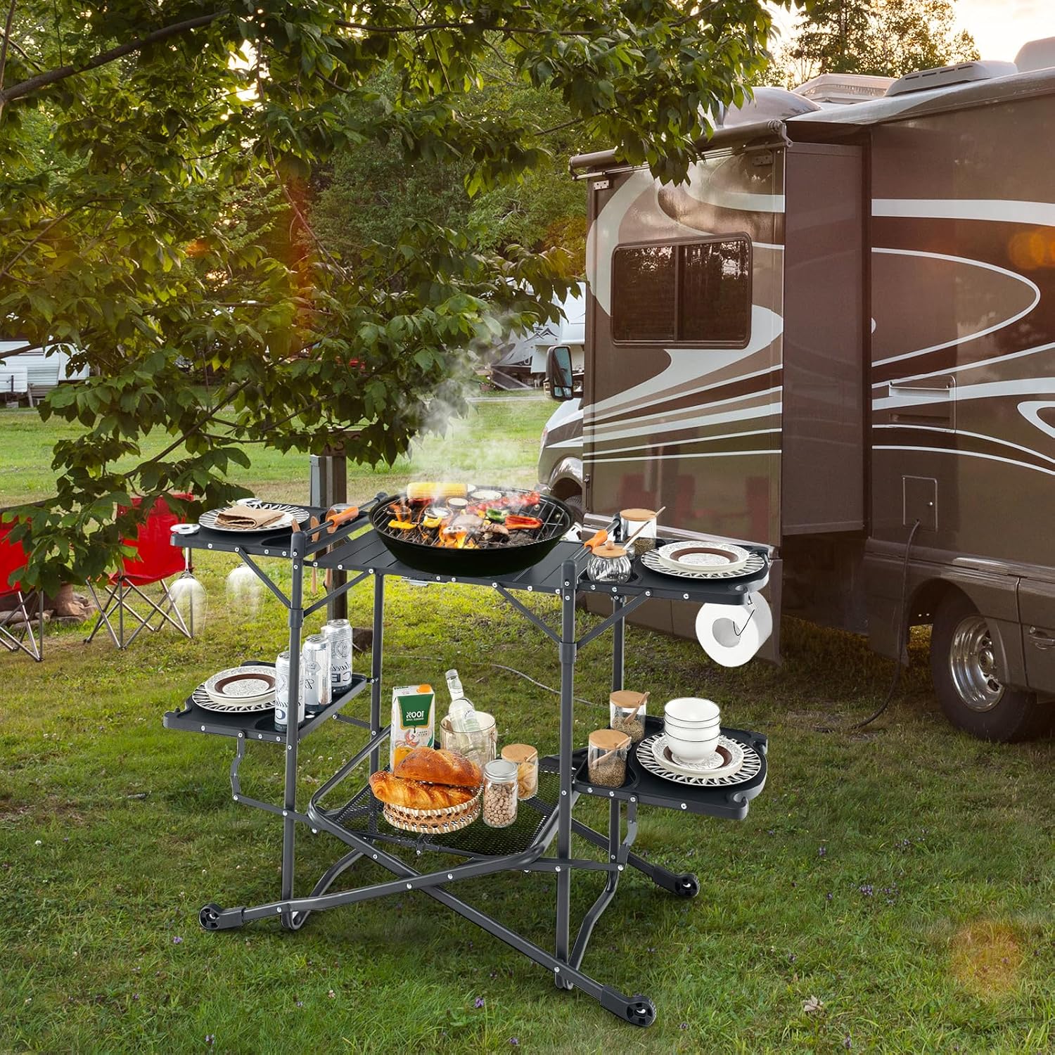 Mesa de Cocina Portátil para C - Camping Cooking Table With Storage reseña y precio