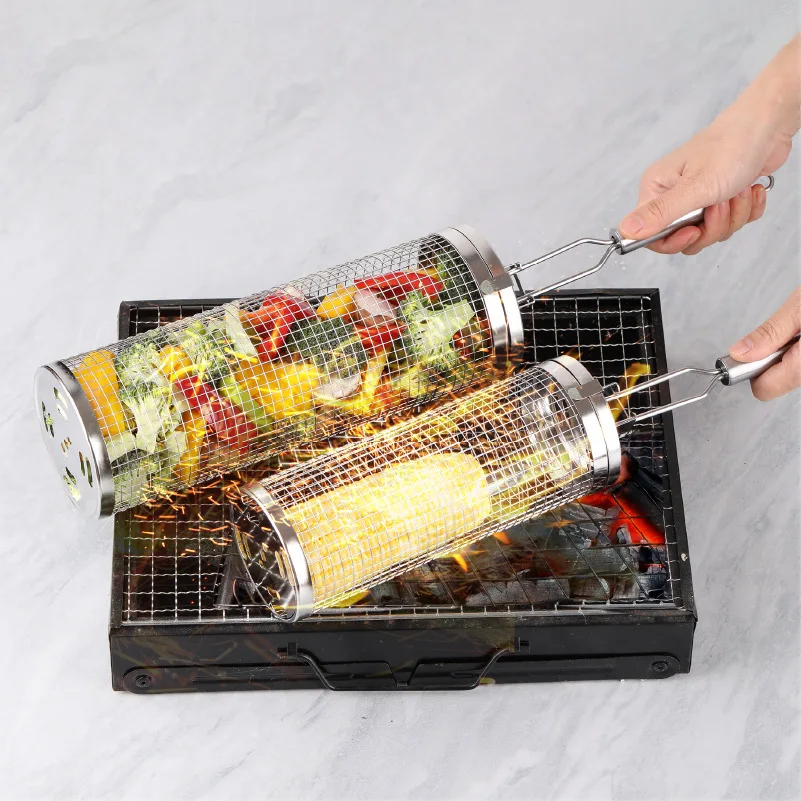 Cesta de asar rodante de acero - Camping Cooking Essentials reseña y precio